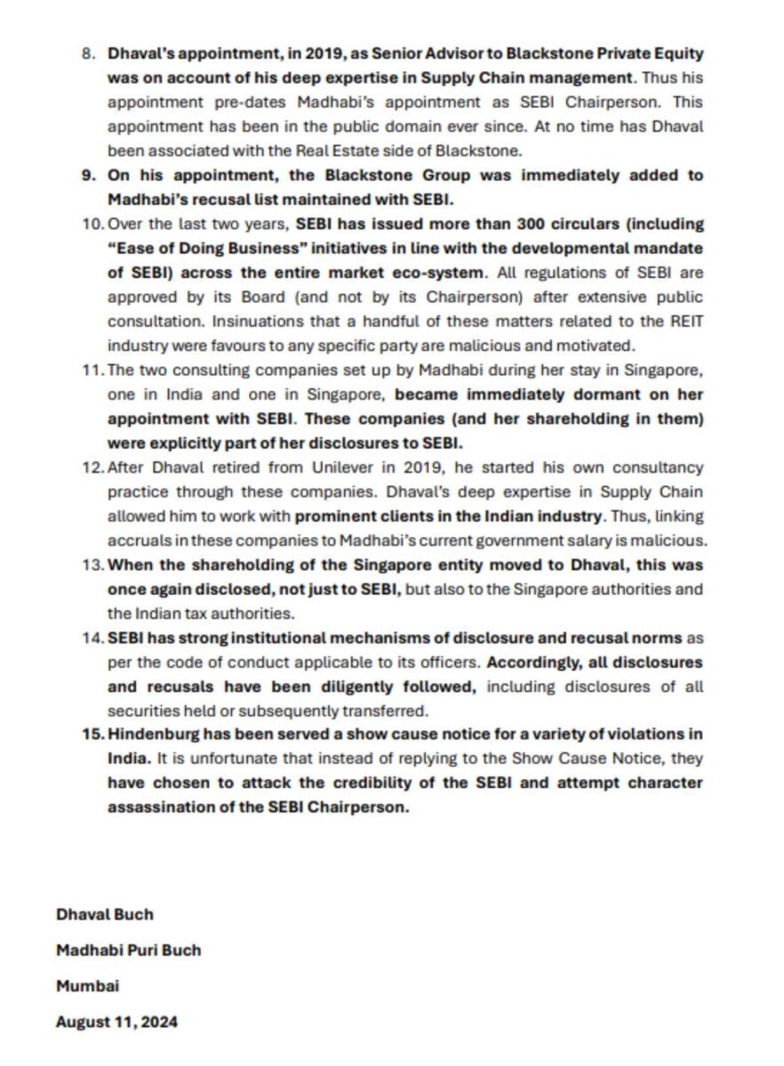 Madhabi Puri Buch and Dhaval Buch detailed statement on Hindenburg Research report